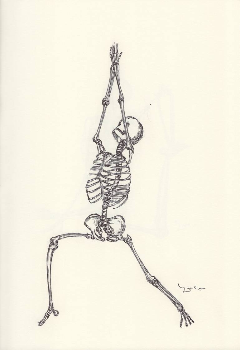 Original Health & Beauty Drawing by Ballpointpen Illustrator | Illustration Art on Paper | BALLPEN YOGA SKULLS 7