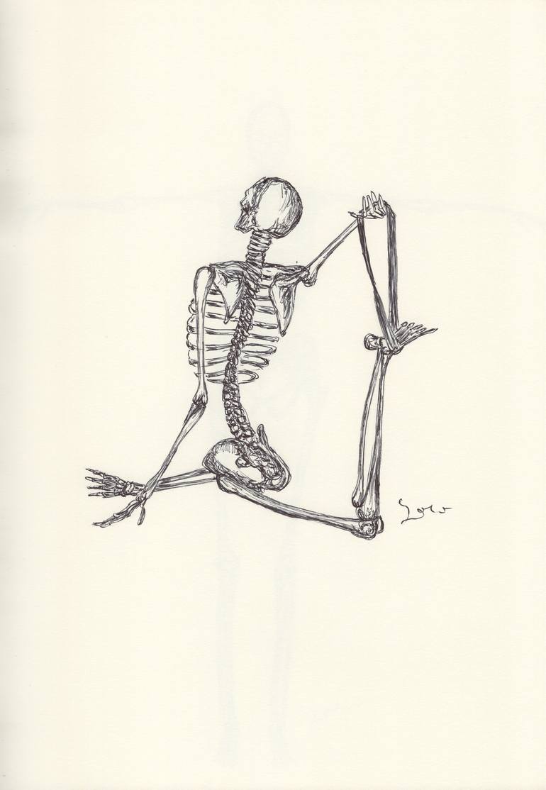 Original Health & Beauty Drawing by Ballpointpen Illustrator | Illustration Art on Paper | BALLPEN YOGA SKULLS 8
