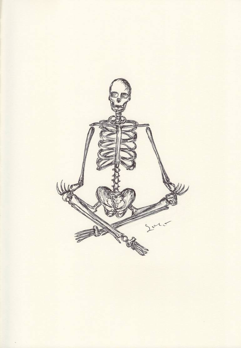 Original Health & Beauty Drawing by Ballpointpen Illustrator | Illustration Art on Paper | BALLPEN YOGA SKULLS 10