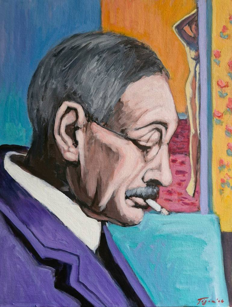 Original People Painting by Bogdan Tigan | Figurative Art on Canvas | Study for a portrait of Bonnard
