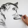 A sweet realistic rendering of a lioness and her cub. The title is Afrikaans for a lioness and her cub.