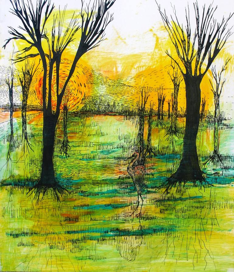 Sunset by the lake acrylic paper painting by Parikshita Jain – Arts Fiesta