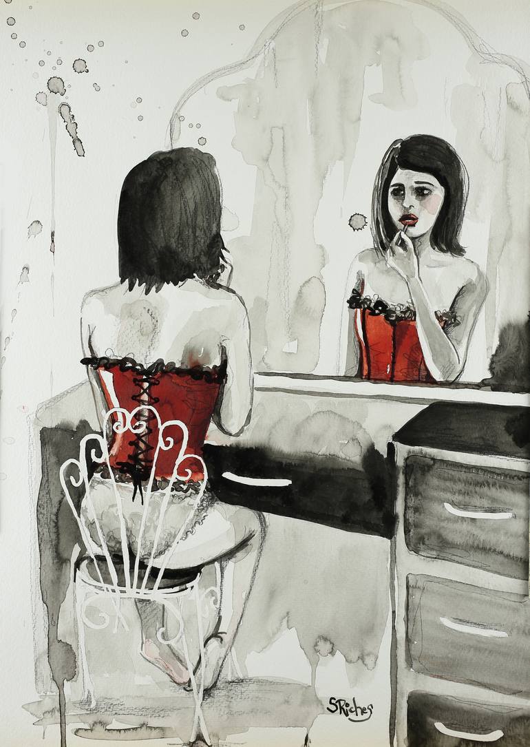The Girl In The Mirror Drawing By Sara Riches Saatchi Art