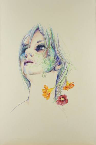 Original Impressionism Women Drawings by Sara Riches