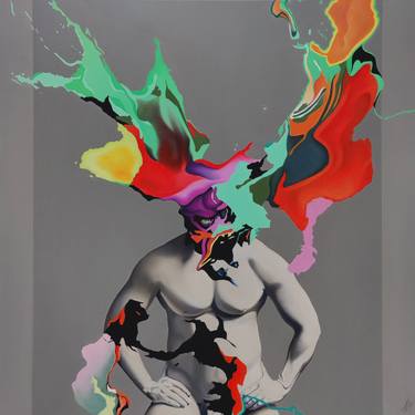 Original Abstract Men Painting by Alain Magallon