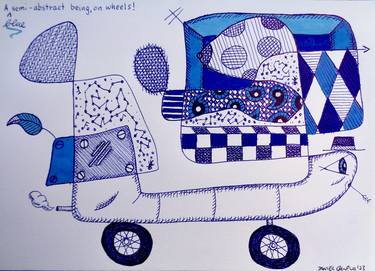 A blue, semi-abstract being on wheels! thumb