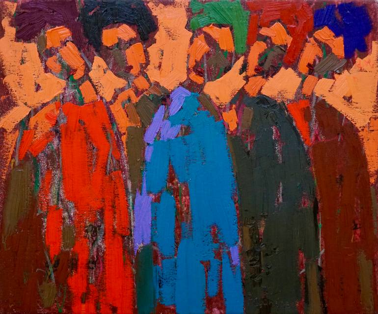 Original Body Painting by Vadim Puyandaev | Expressionism Art on Canvas | Round Dance in The Sunset