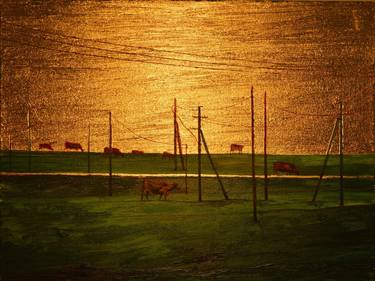 Original Expressionism Cows Paintings by Oleg Kompasov