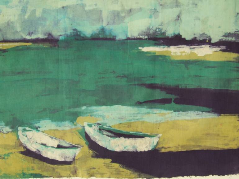 Original Impressionism Boat Painting by Marta Zamarska