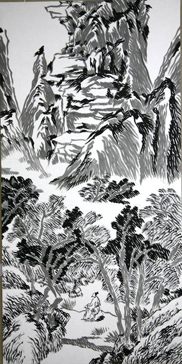 Original Abstract Expressionism Landscape Drawings by Gao Cheng
