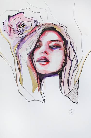 Saatchi Art Artist Anna Matykiewicz; Drawing, “Portrait with gold and red” #art