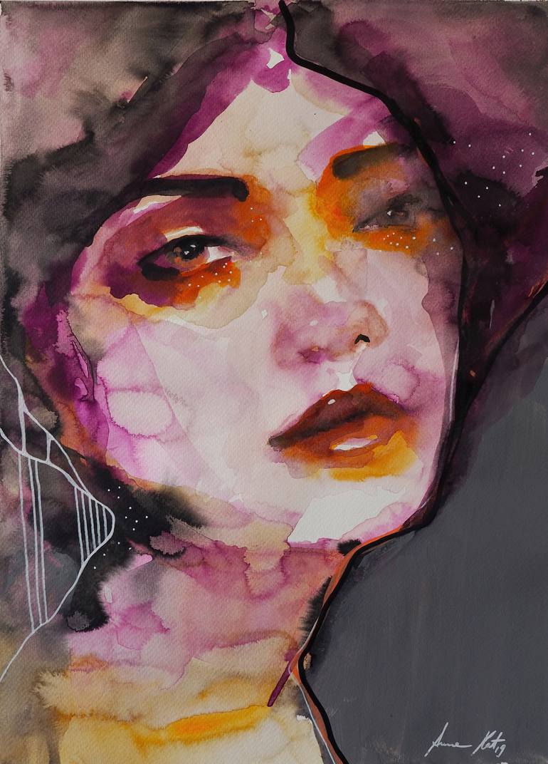 Portrait in purple Painting by Anna Matykiewicz | Saatchi Art