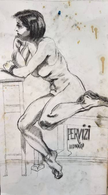 Leonard PERVIZI.75x37cm fusain originale thumb