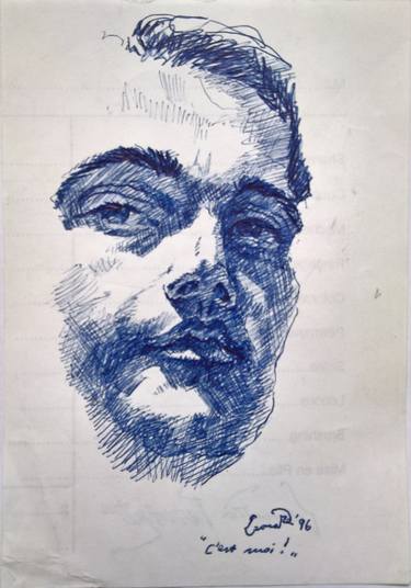 Leonard PERVIZI. autoportrait bleu 14,3x10cm originale thumb
