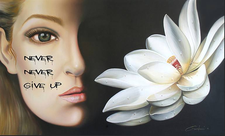 Original Women Painting by Gardani Art | Realism Art on Canvas | Never Give UP - Original Painting on Canvas