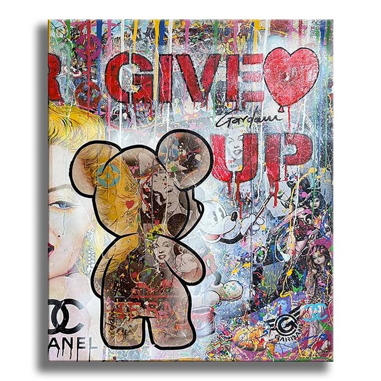Original Animal Painting by Gardani Art | Pop Art Art on Canvas | Teddy Bear Never Give Up - Original Painting on Canvas
