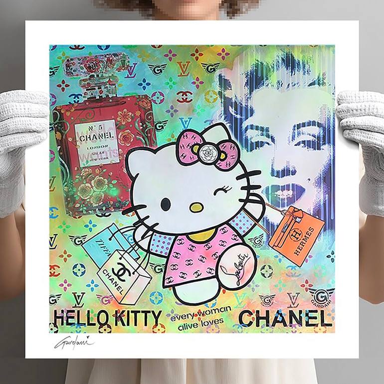 Original Cartoon Printmaking by Gardani Art | Pop Art Art on Paper | Hello-Kitty Chanel - Canvas - Limited Edition Giclee Print