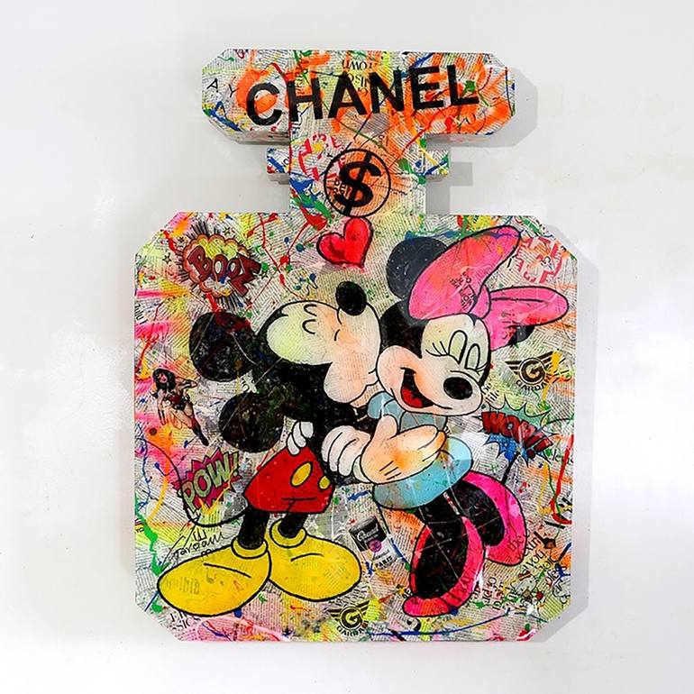 Original Fashion Sculpture by Gardani Art | Pop Art Art on Fiberglass | Kiss Chanel Mickey - Original 3D Wall Sculpture