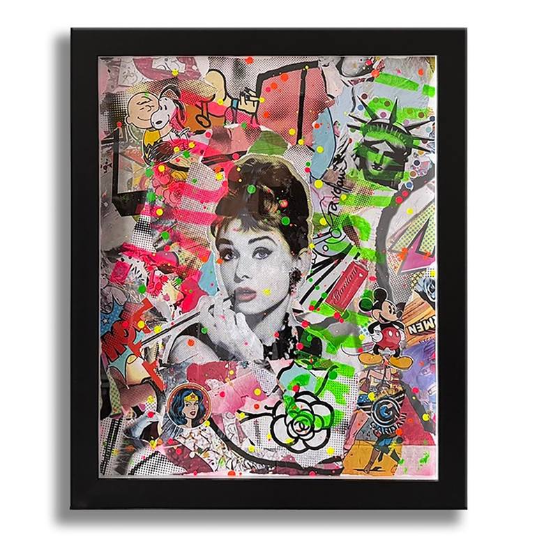 Original Pop CultureCelebrity Painting by Gardani Art Pop Art Art on Paper Liberty Audrey Original Painting on Paper