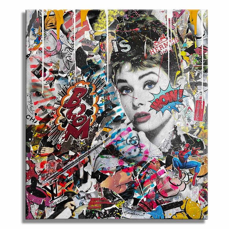 Original Pop CultureCelebrity Painting by Gardani Art Pop Art Art on Canvas Wow Audrey Original Painting on Canvas