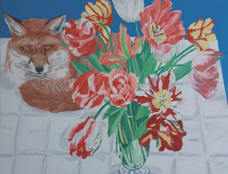 Bouquet de Tulipanes y Zorro Painting by Claudia Hernandez | Saatchi Art