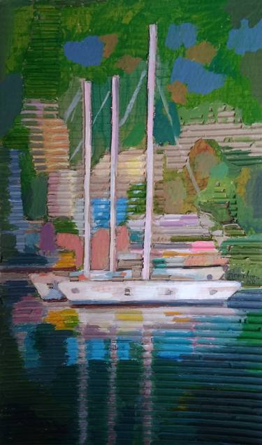 Original Fine Art Boat Collage by Lesya Demchenko