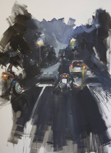 Original Impressionism Motorcycle Paintings by Cristina Castañeda Granja