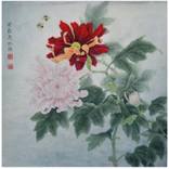 Chrysanthemums in Golden Fall - Original Chinese Painting by Qin Shu by Qin Shu