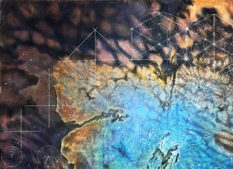 Original Geometric Outer Space Painting by Zsuzsa Sztruhár