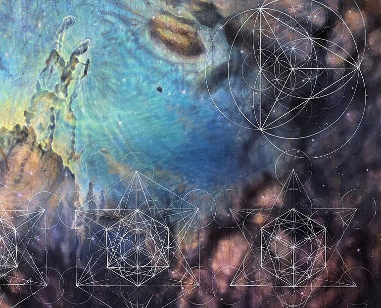 Original Geometric Outer Space Painting by Zsuzsa Sztruhár
