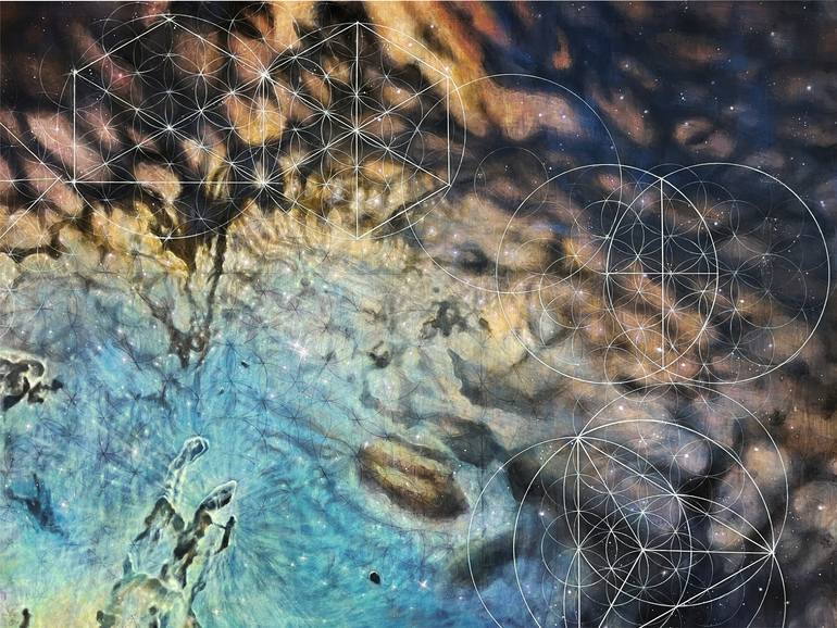 Original Geometric Outer Space Painting by Zsuzsa Sztruhár