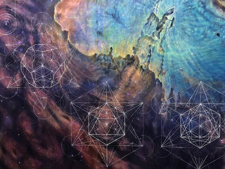 Original Geometric Outer Space Painting by Zsuzsa Sztruhár
