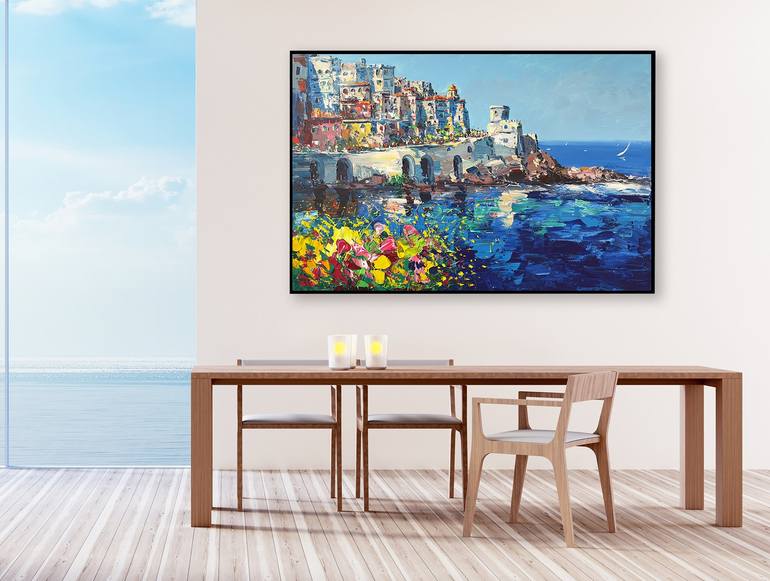 Original Impressionism Beach Painting by Agostino Veroni