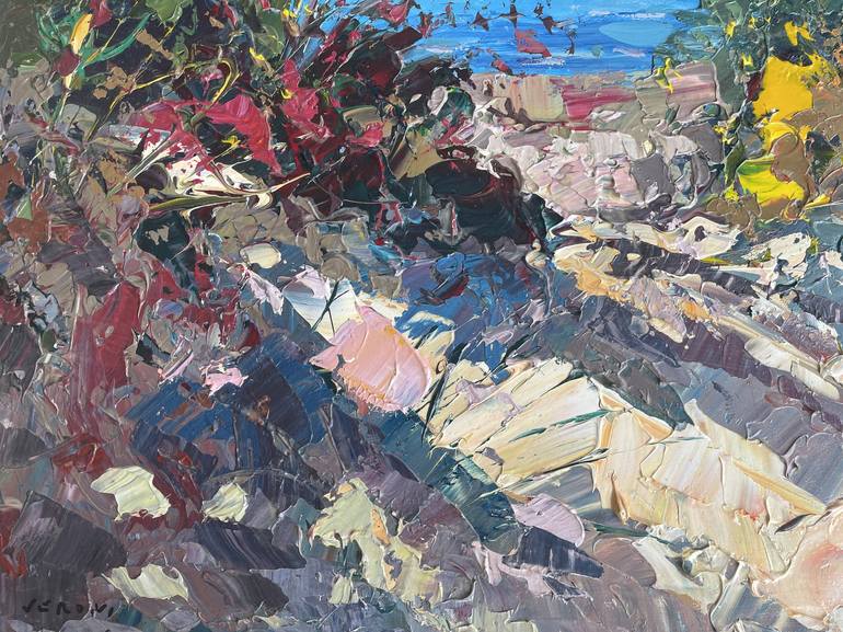 Original Impressionism Beach Painting by Agostino Veroni