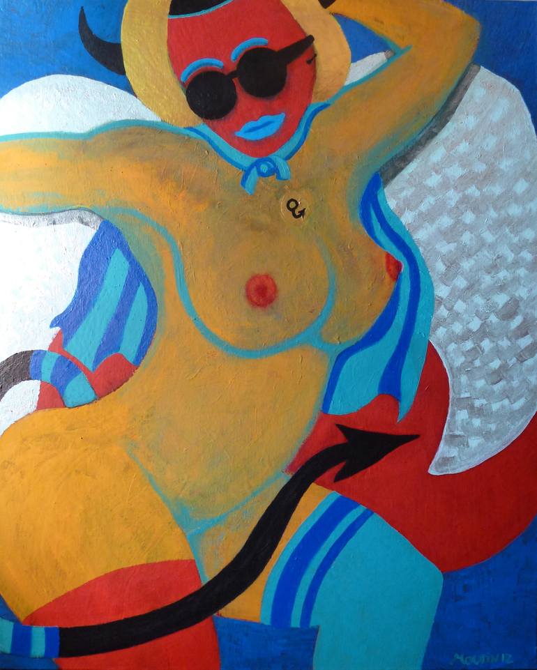 Original Pop Art Nude Painting by Bernard Moutin
