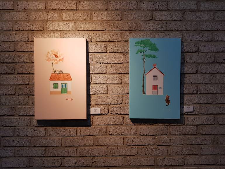 Original Fine Art Cats Painting by Hye-jeon Kim