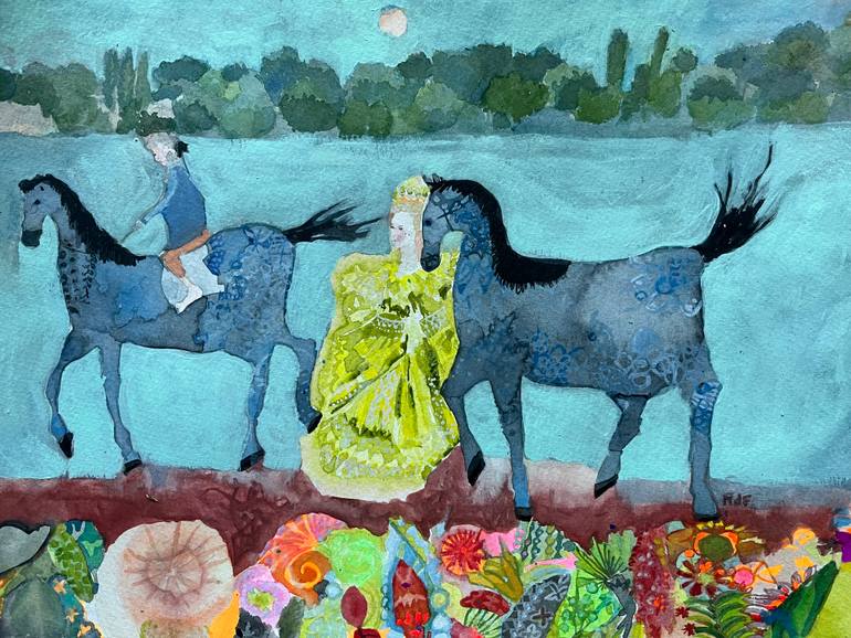 Original Animal Painting by Rebecca De Figueiredo | Conceptual Art on Paper | Near the Lake