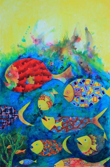 Original Expressionism Fish Painting by Janine Gasbarri