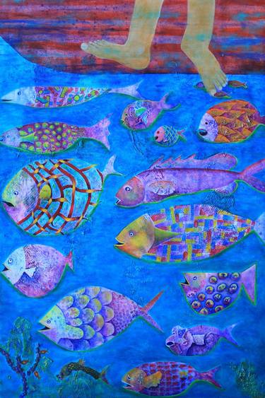 Original Folk Fish Painting by Janine Gasbarri