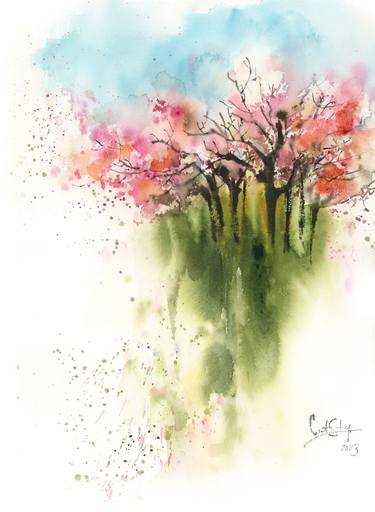 Spring Landscape with Pink Trees thumb