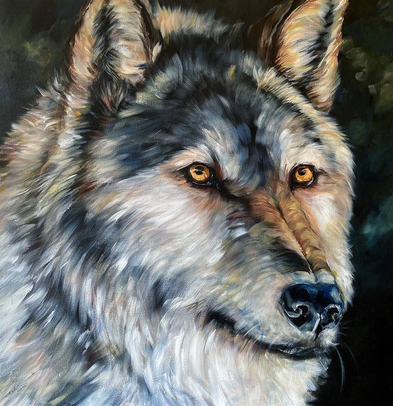 grey wolf painting