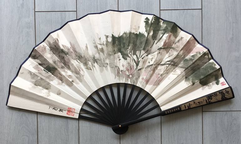 Hand Drawn Paper Fan Painting By Hu Renwei 