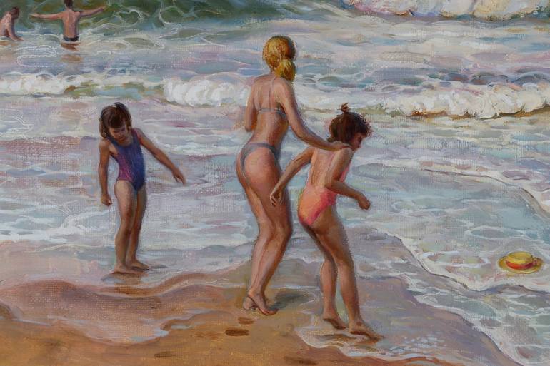 Original Figurative Beach Painting by Serguei Zlenko