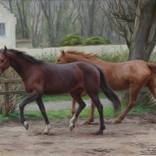 Two horses in autumn landscape. by Serguei Zlenko