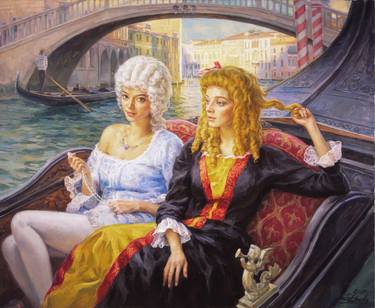 Scene in gondola, Venice. thumb