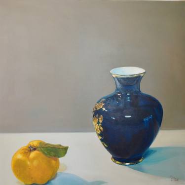 Still life with cobalt blue vase and quince thumb