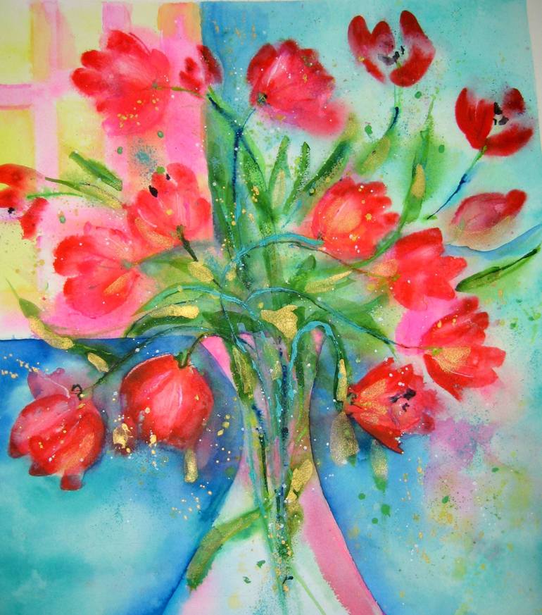 Tulip illumination Painting by krysia gallien | Saatchi Art