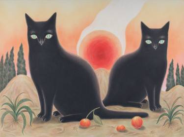 Original Fine Art Cats Painting by Woori Bai