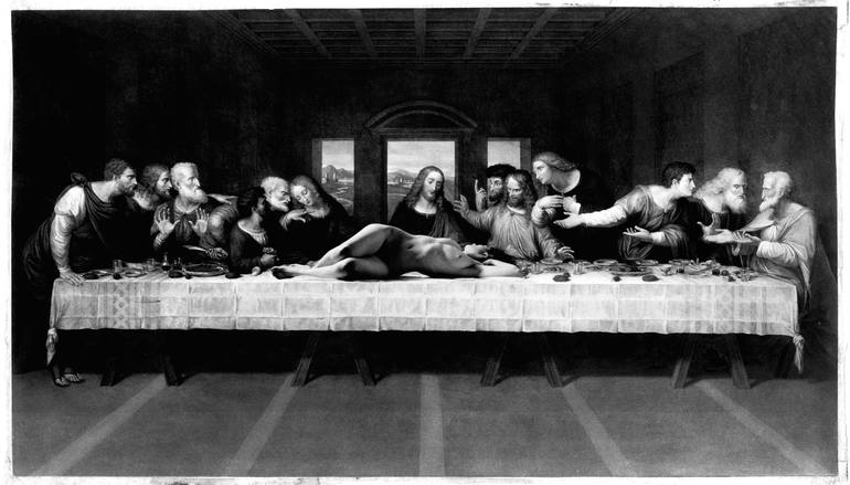 the last supper painting black and white