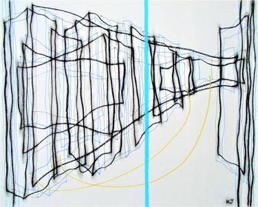 Artwork Image for Black and White with Blue and Gold Lines by Kevin Jones